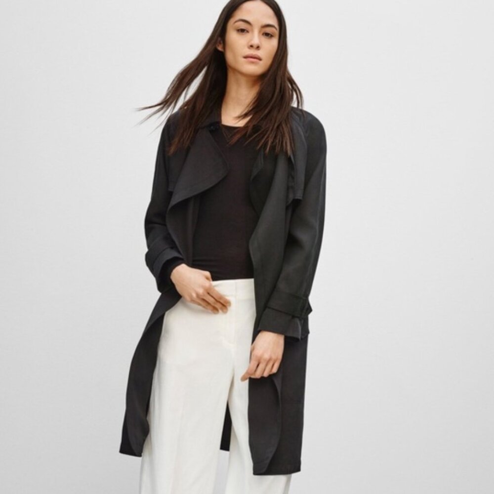 Aritzia Babaton Lawson Lyocell Open Front Ruffle Trench Womens Size XXS